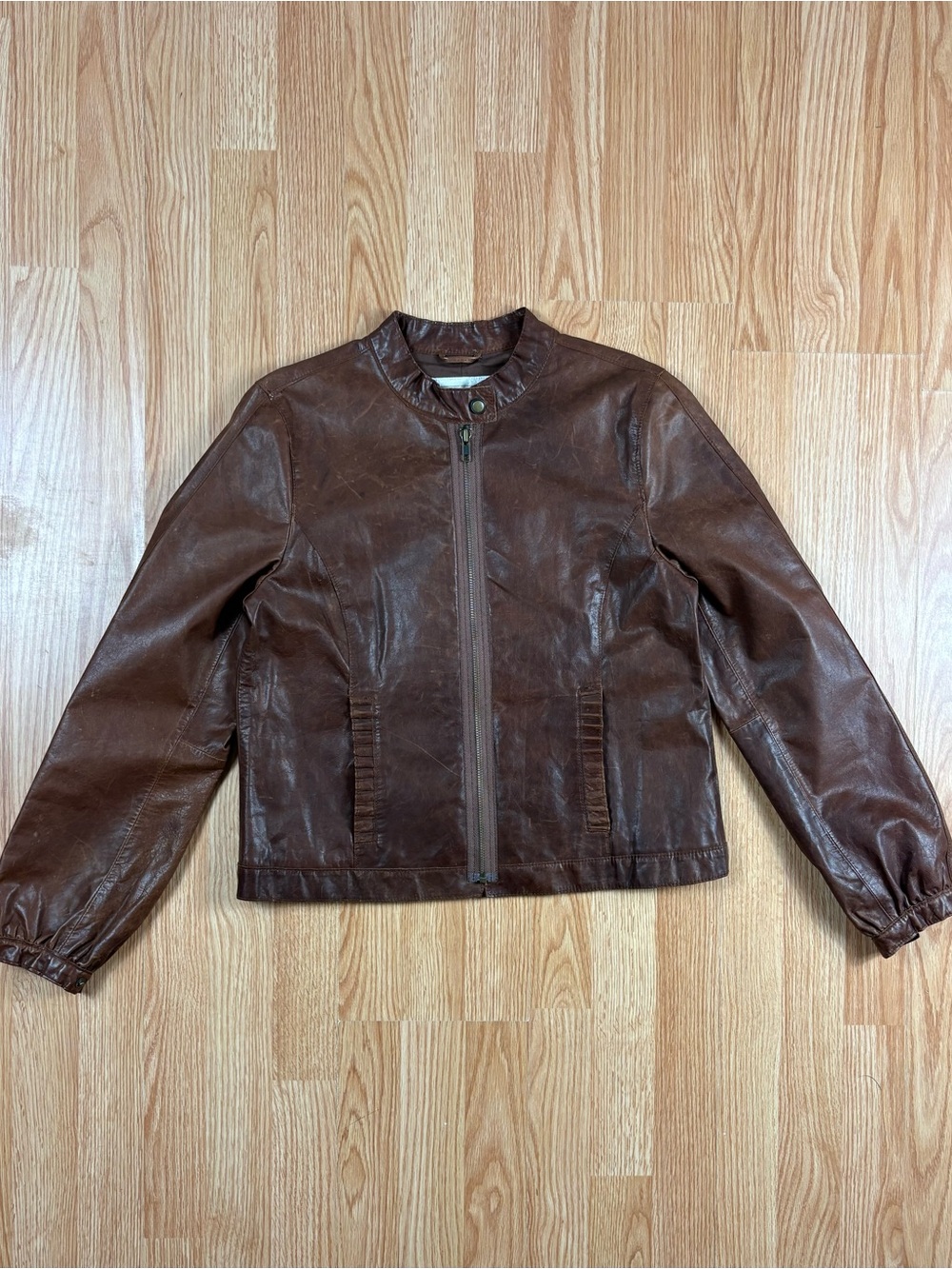 Vintage old navy Brown Leather Zip Front Jacket - Picture 1 of 8